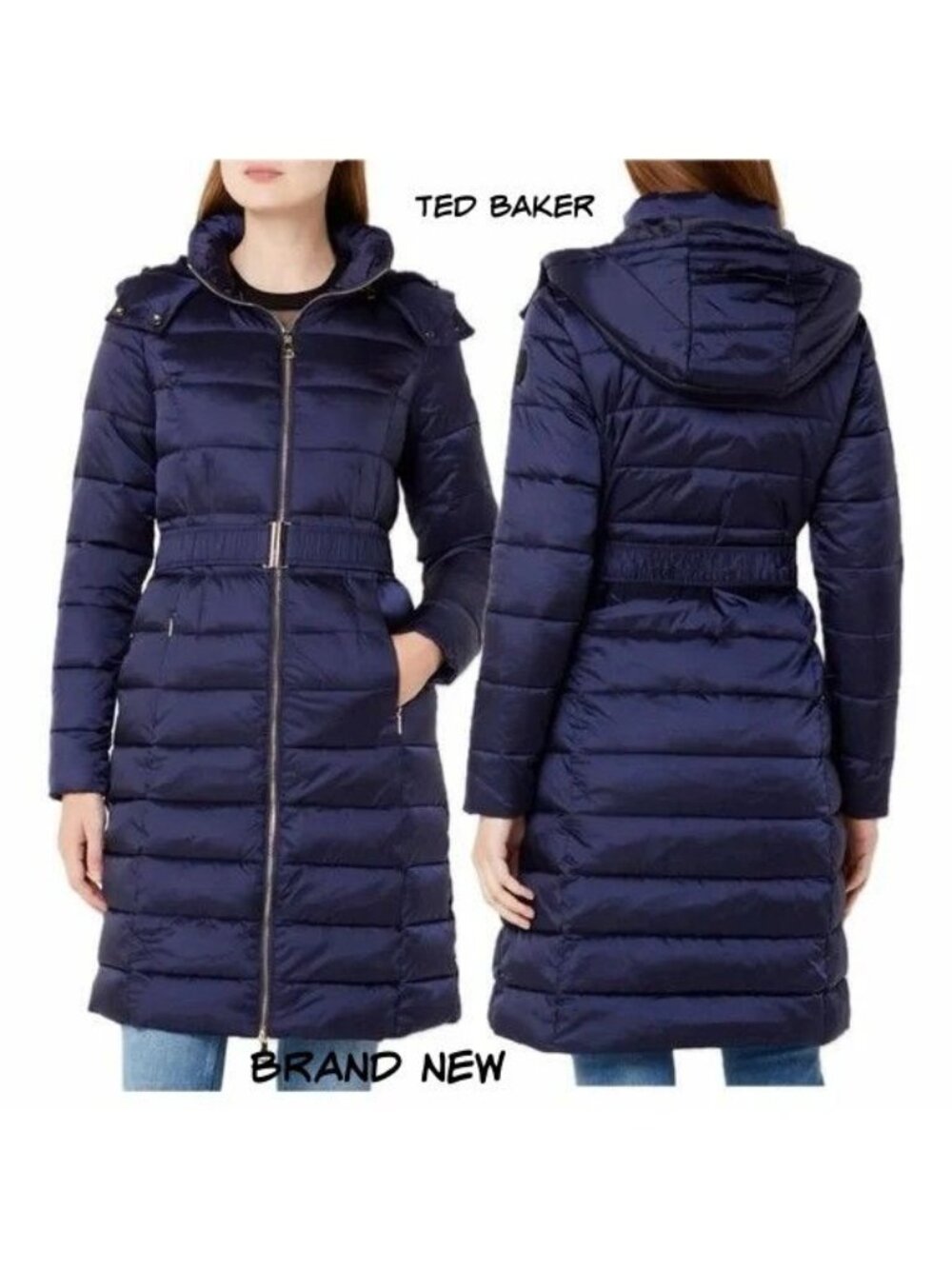 Ted Baker Aliciee Quilted Navy Belted Coat - Size 0/2 US - New with Tags